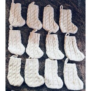 SILVERWARE Holders White Fisherman's Knit Christmas Stockings set of 12